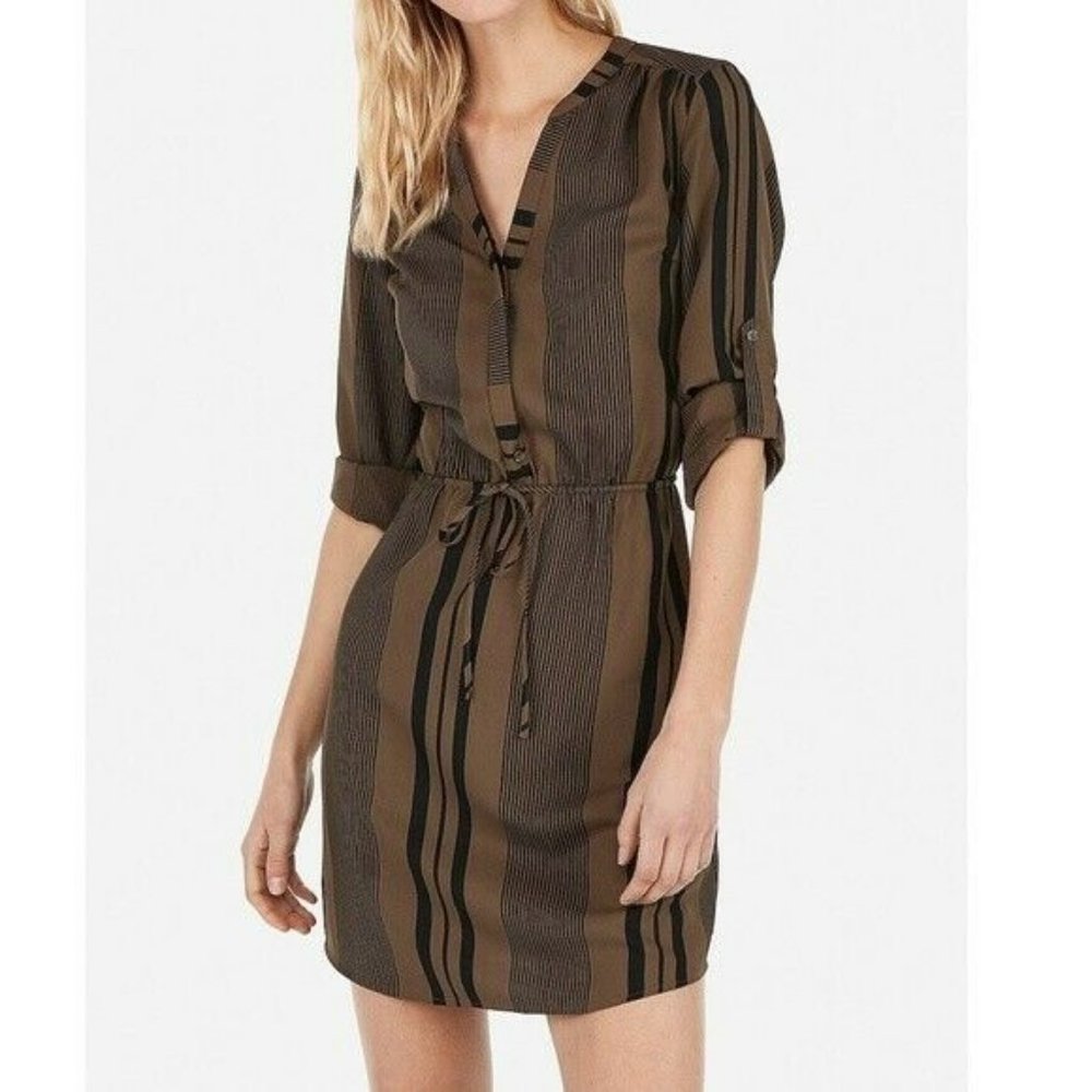 Express Striped Tie Wasit Long Sleeve Shirt Dress Size S NEW NWT